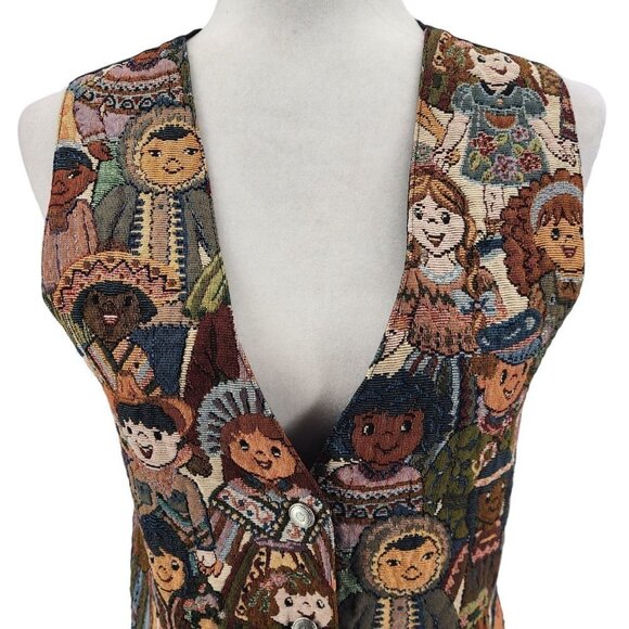 Vintage CLIO International Children Tapestry Vest Womens Petite PS - Picture 2 of 11